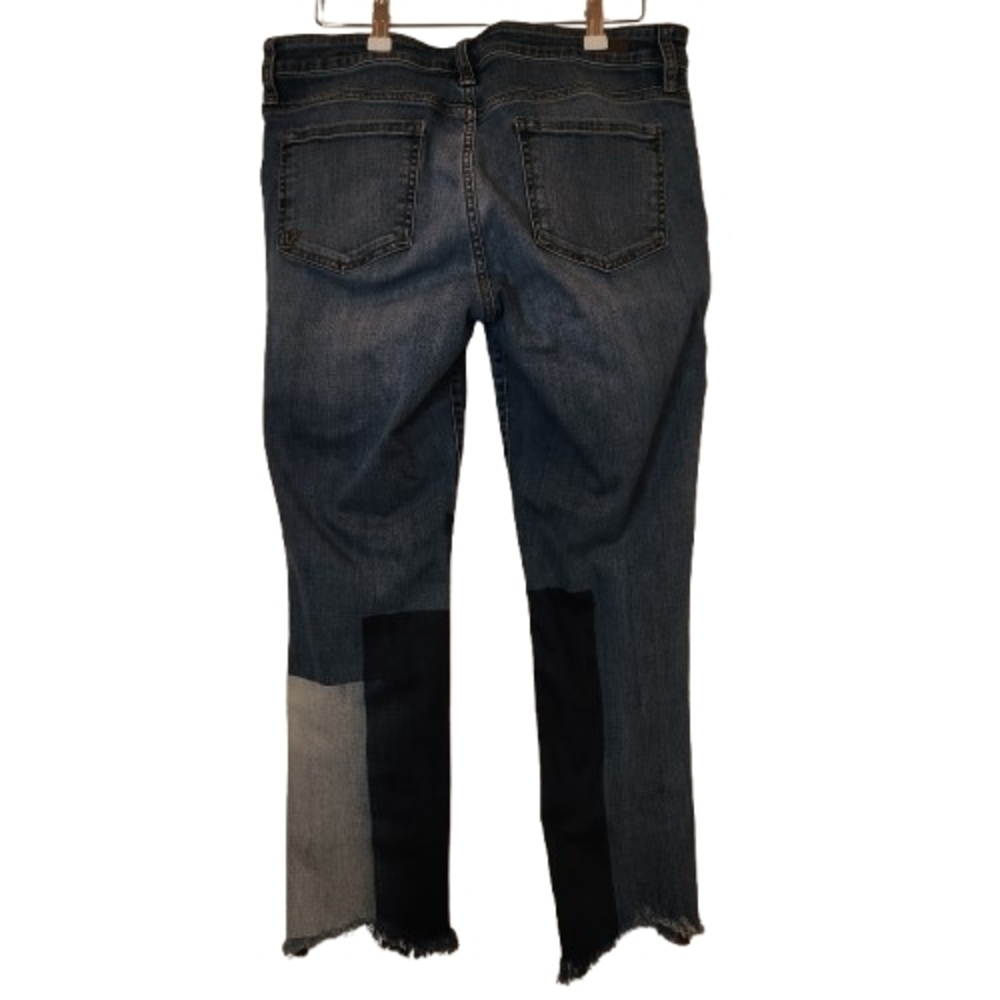 Kut From The Kloth Catherine Boyfriend Patchwork Jeans Size 10 Frayed Raw Hem - Picture 2 of 15